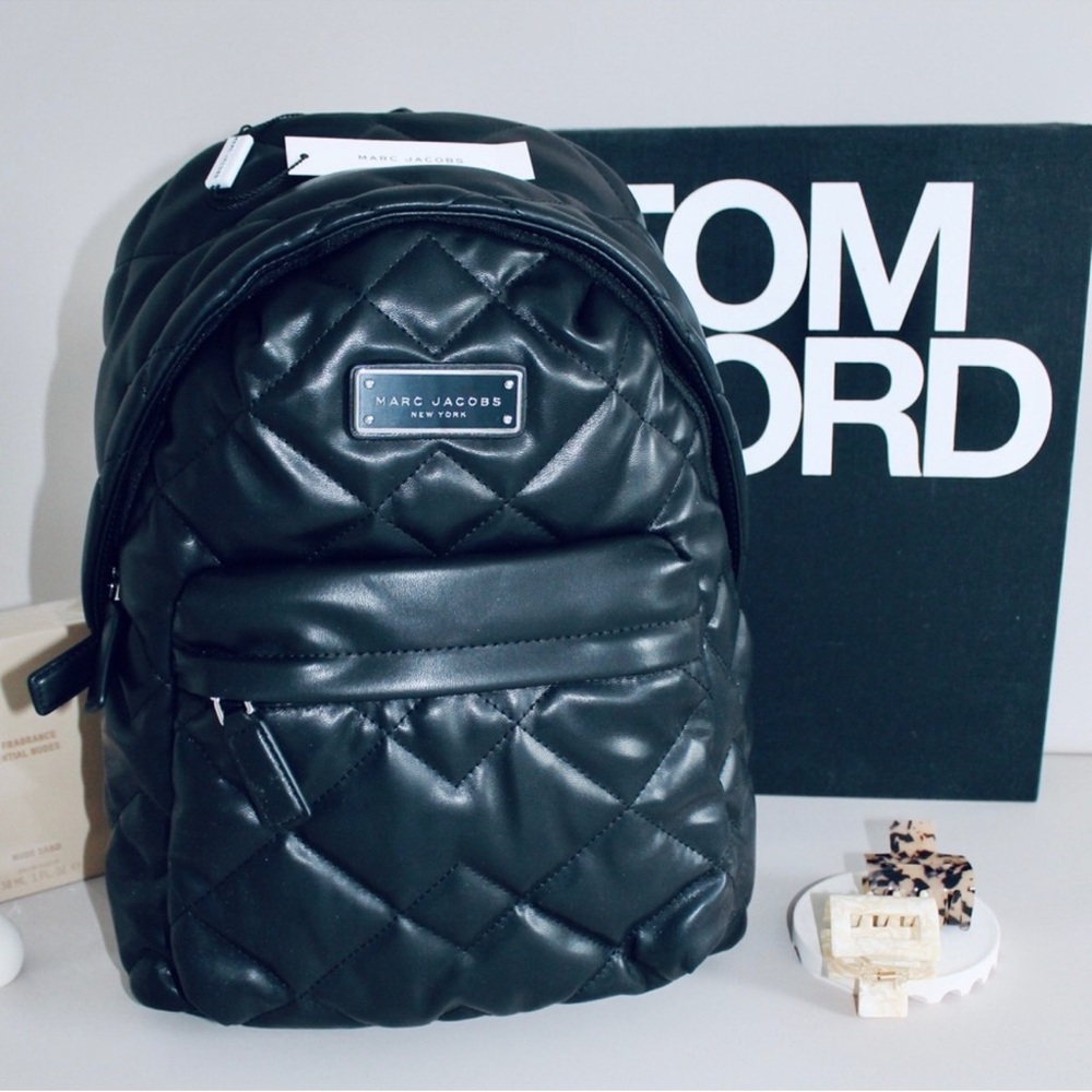 MARC JACOBS Quilted Faux Leather Black Backpack